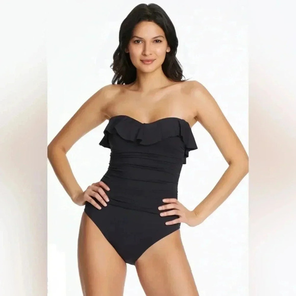 Bleu Rod Beattie Kore Ruffle Bandeau One Piece Swimsuit Size 12 - Picture 2 of 9